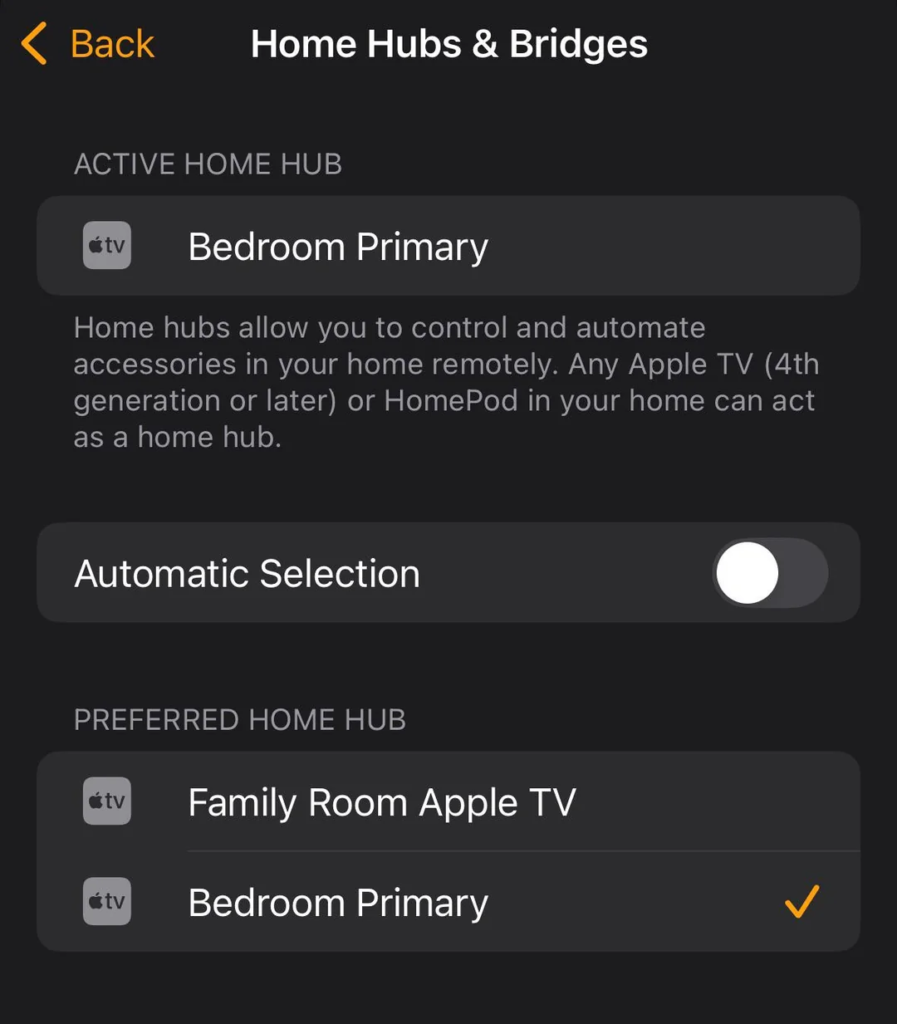 Preferred Home Hub preference screen from an iOS 18 beta